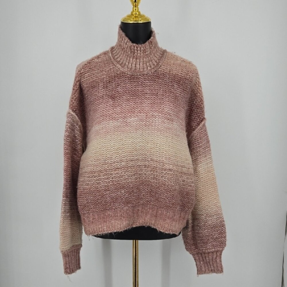 Rachel Zoe Pink Mauve Striped Cozy Gradient Knit Sweater Turtleneck Size Medium